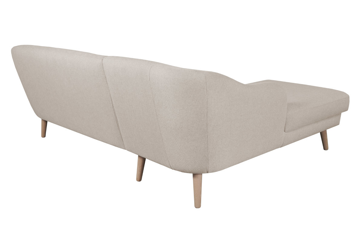 Sof chaise longue 3plazas estilo nrdico de tela beige natural y madera ISIS