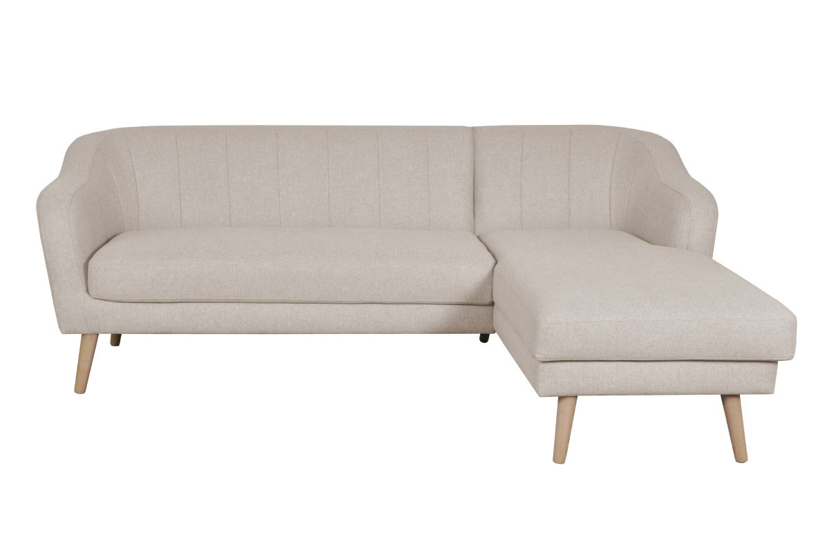 Sof chaise longue 3plazas estilo nrdico de tela beige natural y madera ISIS