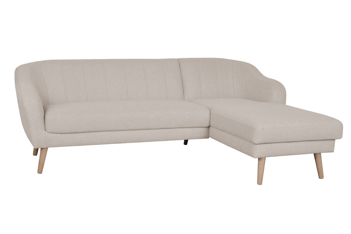 Sof chaise longue 3plazas estilo nrdico de tela beige natural y madera ISIS