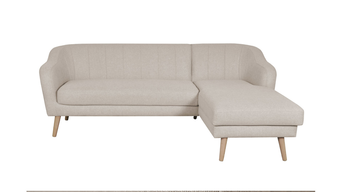 Sof chaise longue 3plazas estilo nrdico de tela beige natural y madera ISIS