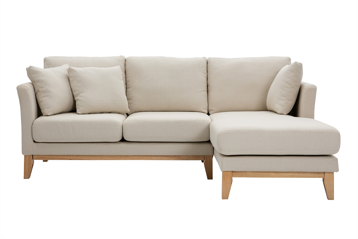 Sof chaise longue a la derecha beige y madera clara 4 plazas desenfundable OSLO