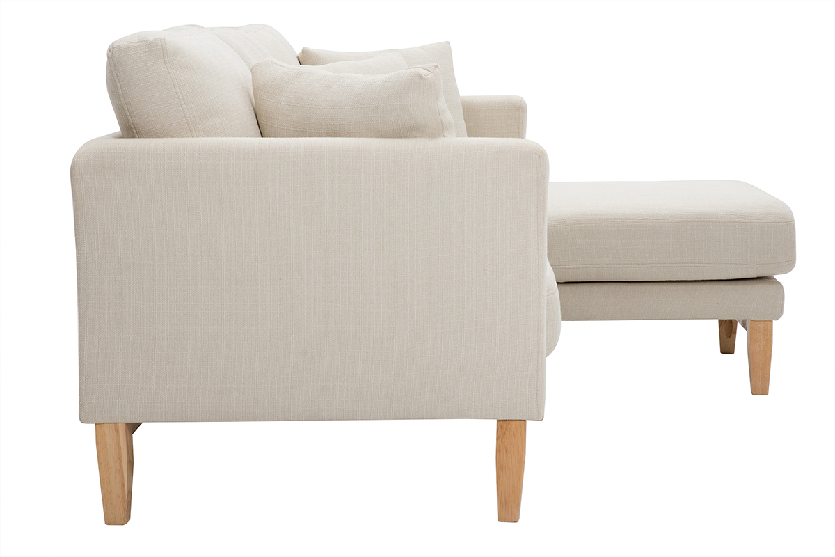 Sof chaise longue a la derecha beige y madera clara 4 plazas desenfundable OSLO