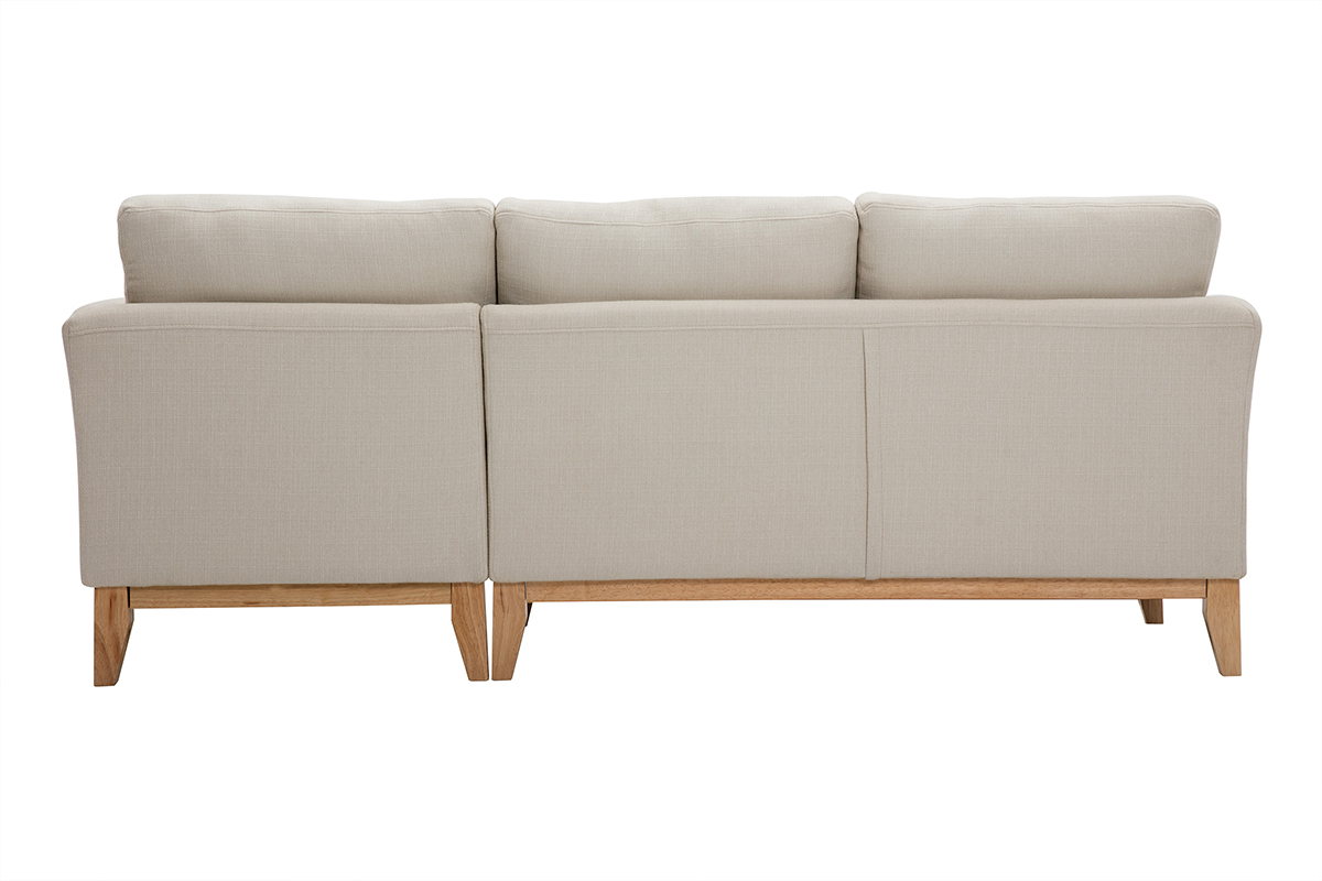 Sof chaise longue a la derecha beige y madera clara 4 plazas desenfundable OSLO