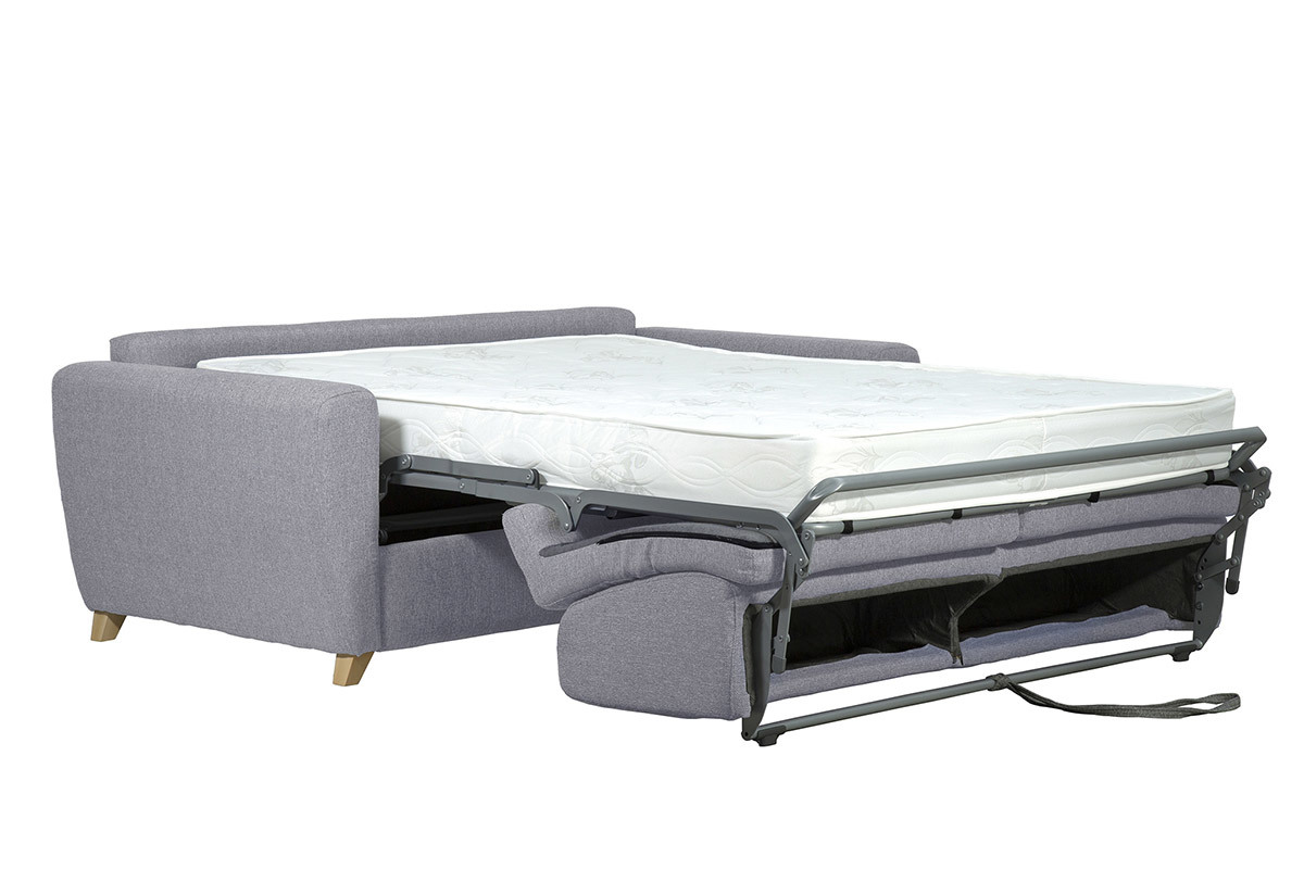 Sof convertible nrdico gris claro y madera GRAHAM