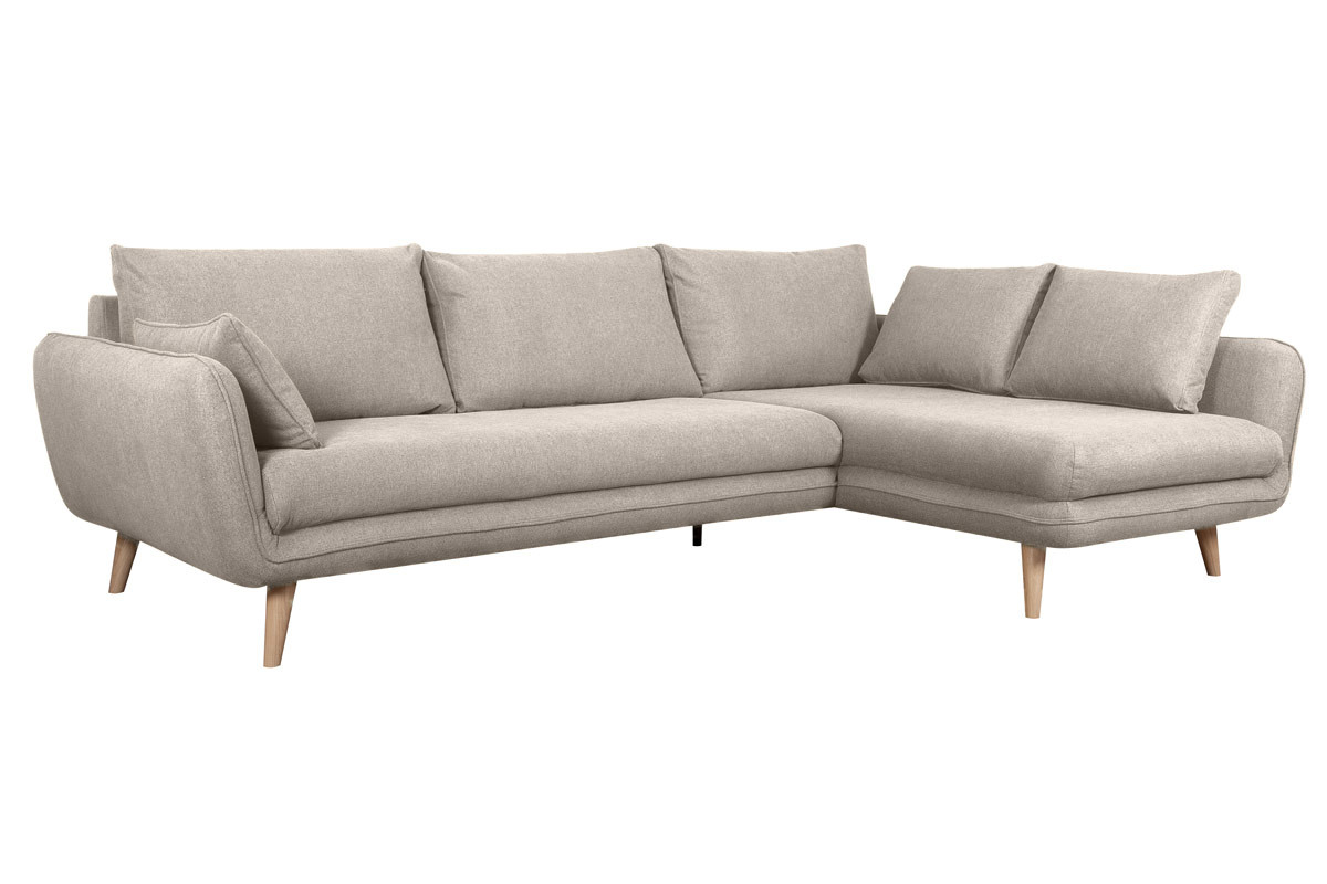 Sof nrdico chaise longue a la derecha 5 plazas de tela beige natural y madera clara CREEP