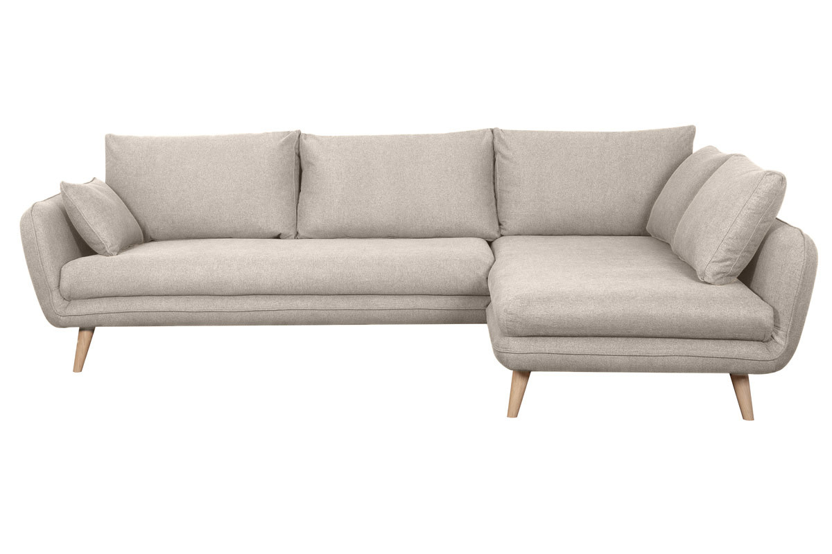 Sof nrdico chaise longue a la derecha 5 plazas de tela beige natural y madera clara CREEP