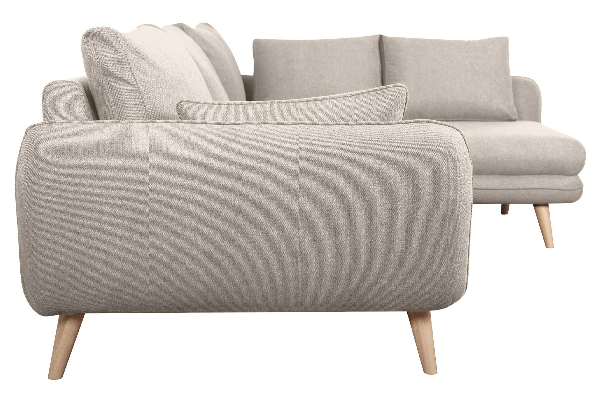 Sof nrdico chaise longue a la derecha 5 plazas de tela beige natural y madera clara CREEP