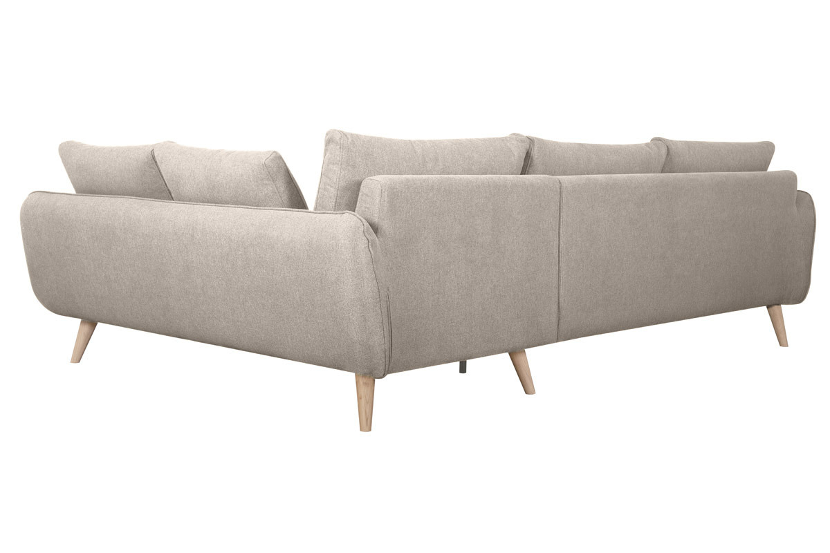 Sof nrdico chaise longue a la derecha 5 plazas de tela beige natural y madera clara CREEP