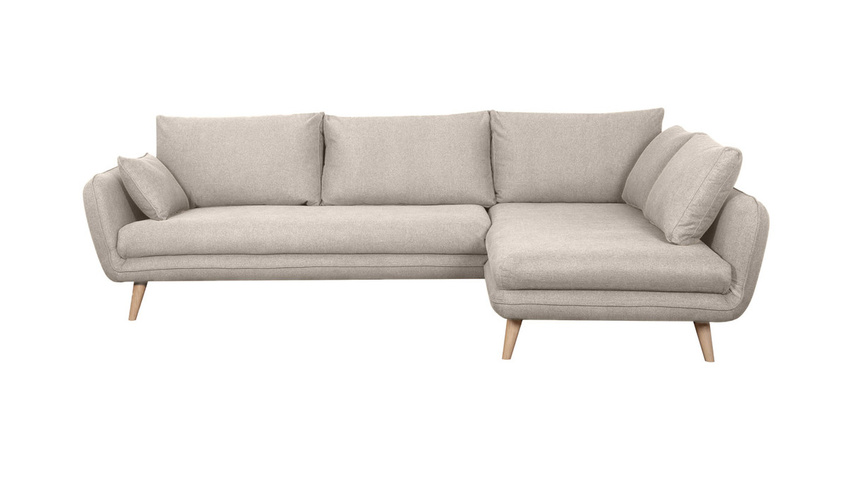 Sof nrdico chaise longue a la derecha 5 plazas de tela beige natural y madera clara CREEP