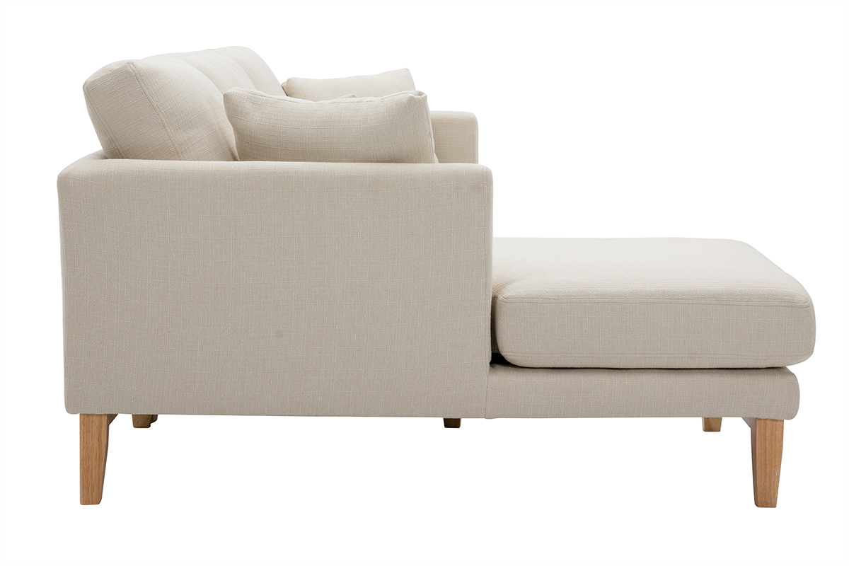 Sof nrdico con chaise longue a la izquierda en tela beige desenfundable con madera clara 3-4 plazas OSLO