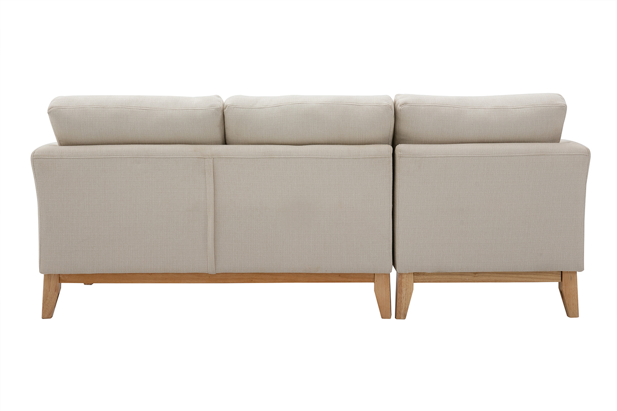 Sof nrdico con chaise longue a la izquierda en tela beige desenfundable con madera clara 3-4 plazas OSLO