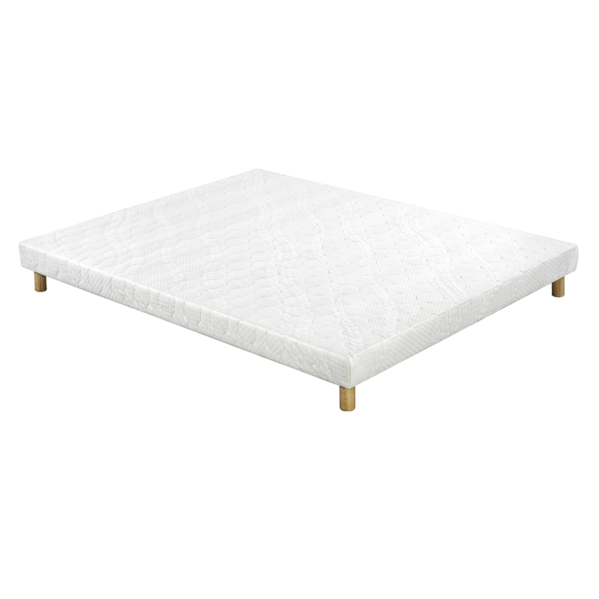 Somier tapizado en blanco con patas de madera 140 × 200 cm JAMI