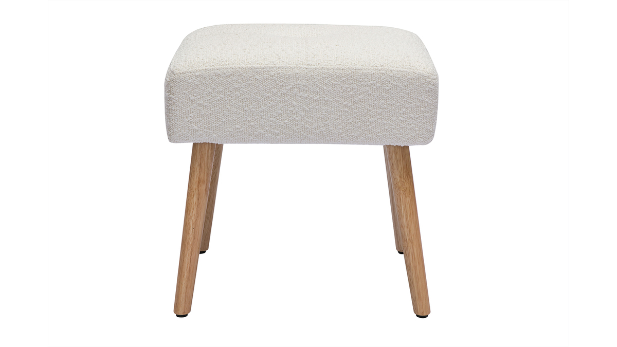 Taburete bajo de borreguillo blanco y madera clara maciza 46 cm GUESTA