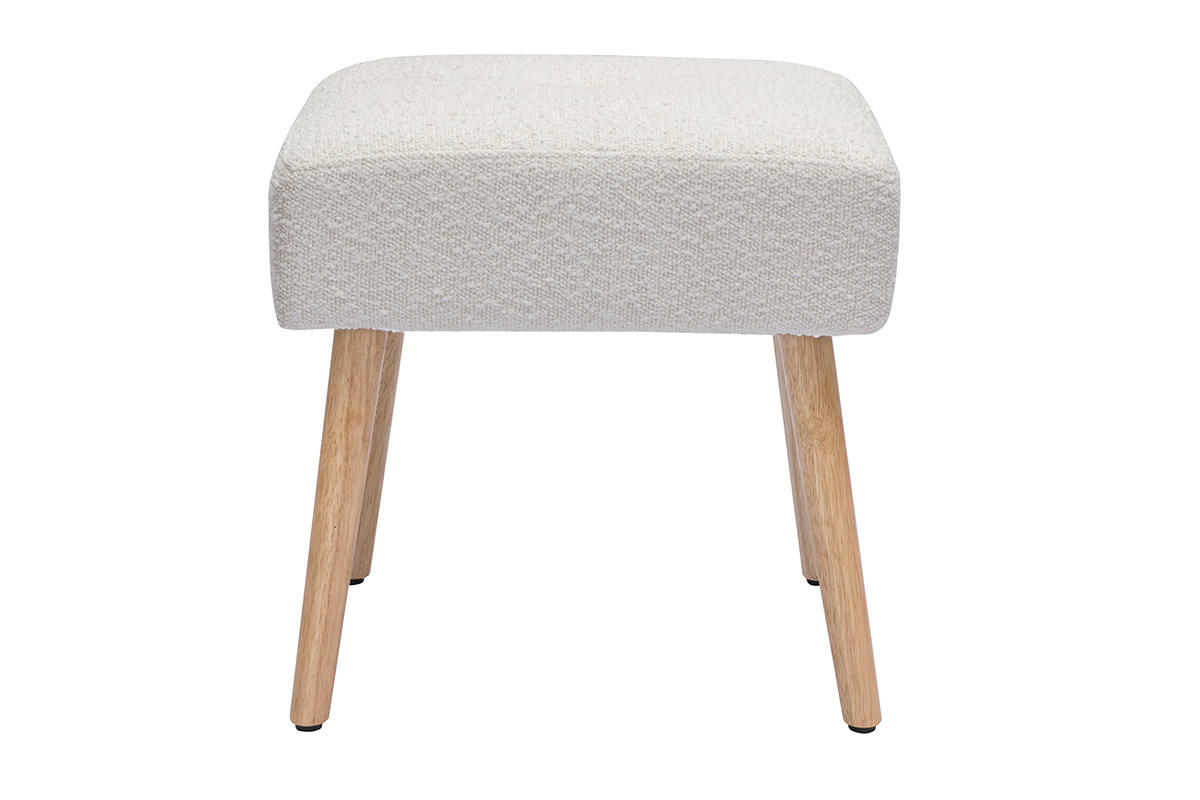 Taburete bajo de borreguillo blanco y madera clara maciza 46 cm GUESTA