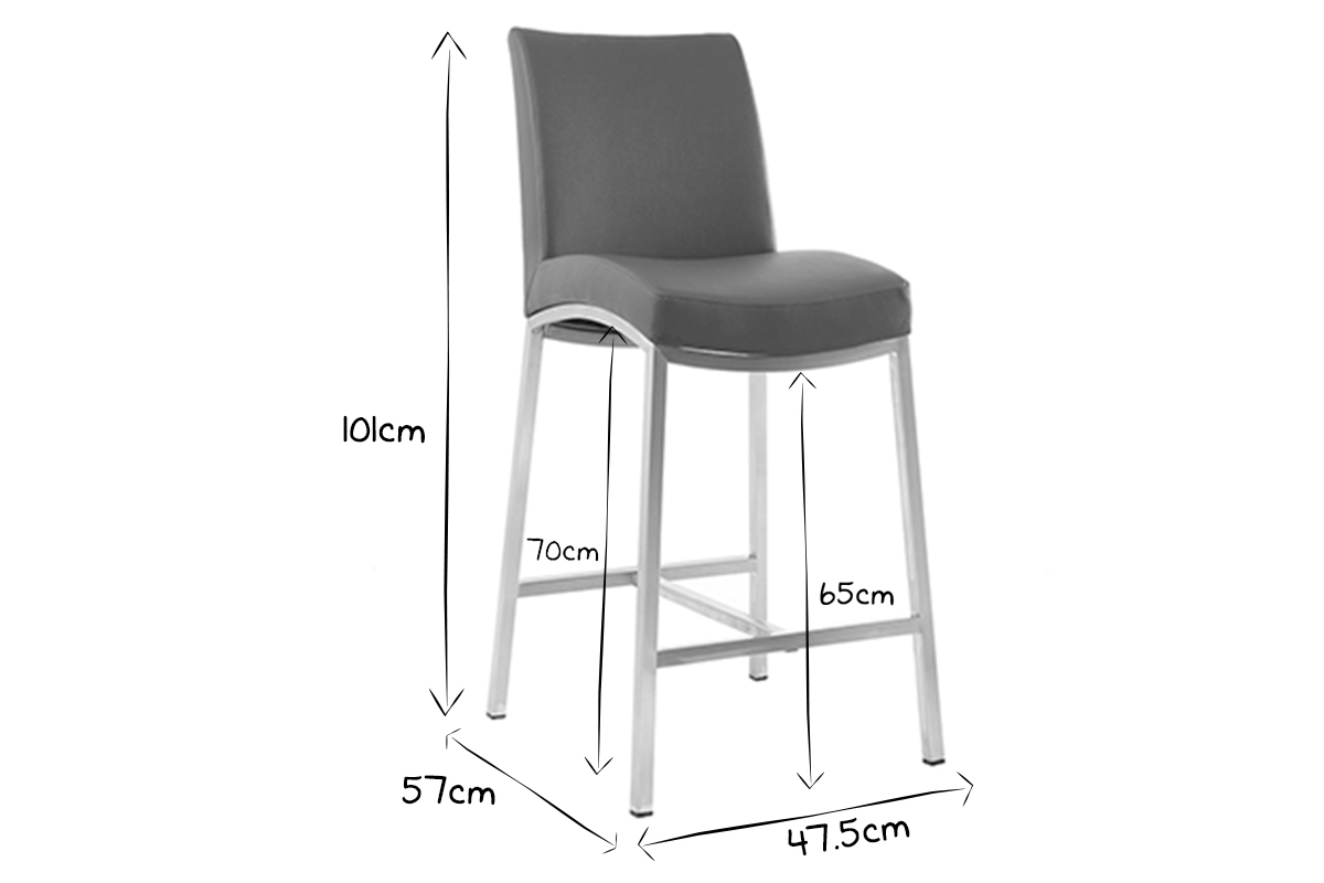 Taburete de bar aluminio cepillado PU gris claro 66cm lote de dos OLLY