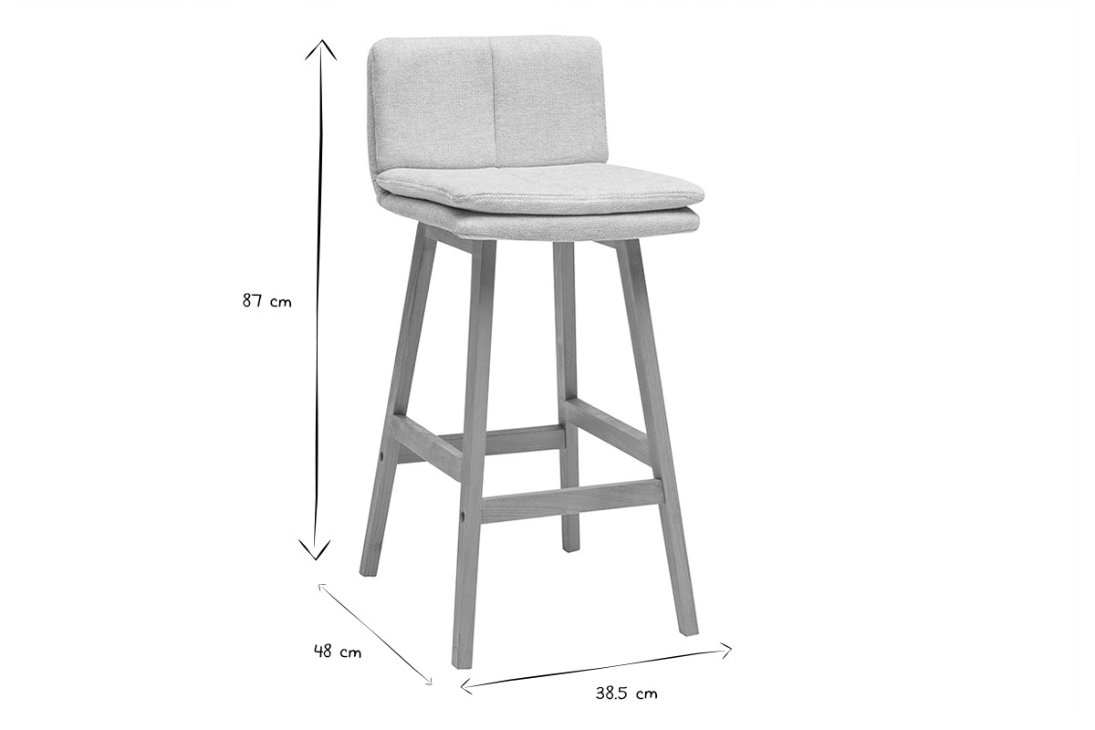 Taburete de bar de tela beige con efecto terciopelo texturizado y madera (juego de 2) JOAN