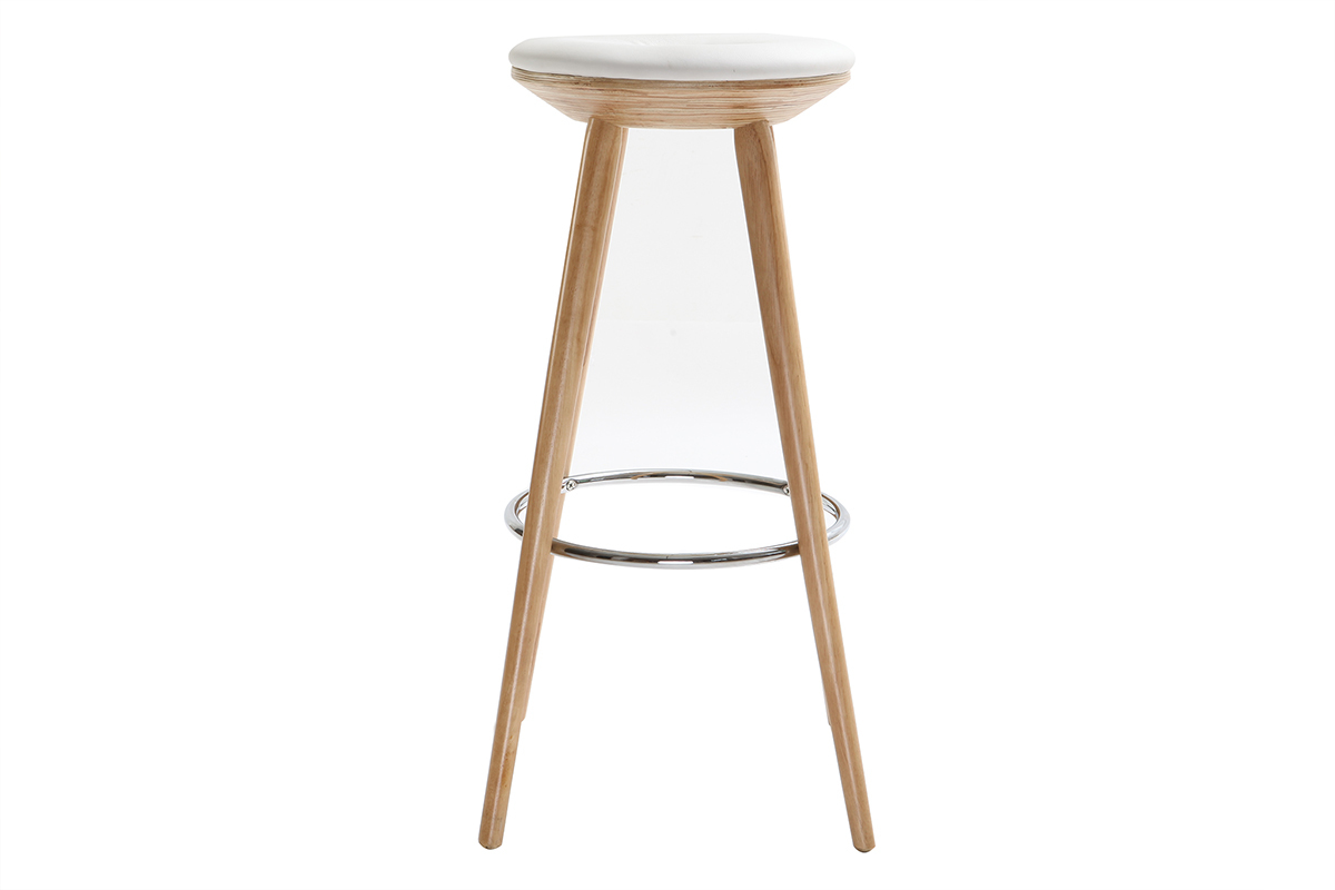 Taburete de bar estilo escandinavo blanco patas madera clara  79cm  NORDECO