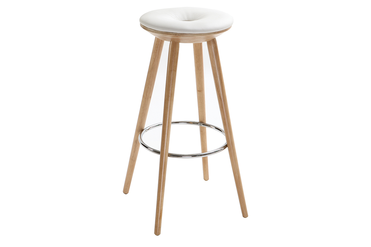 Taburete de bar estilo escandinavo blanco patas madera clara  79cm  NORDECO