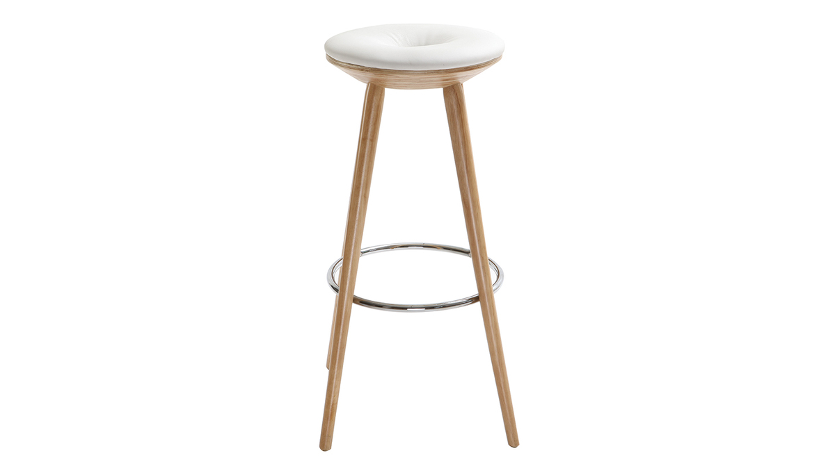 Taburete de bar estilo escandinavo blanco patas madera clara  79cm  NORDECO