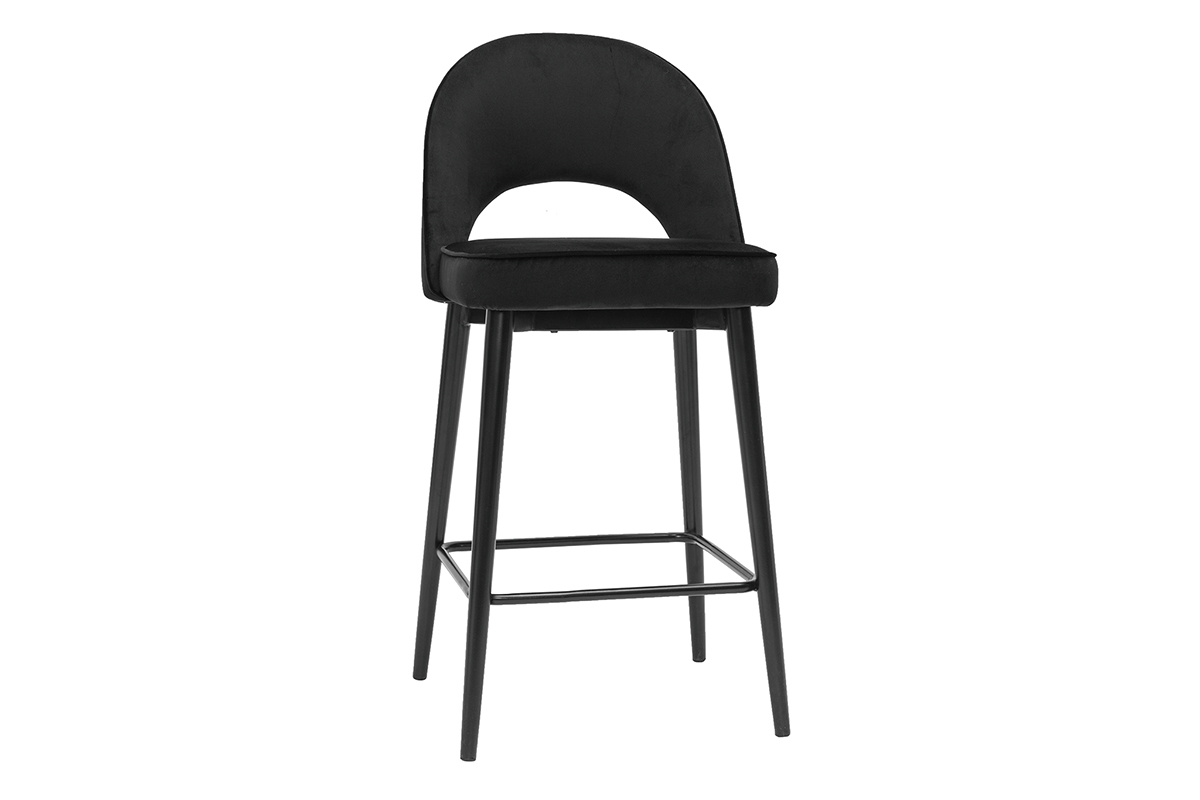 Taburete de cocina de diseo de terciopelo negro y metal 69cm BELLEROSE