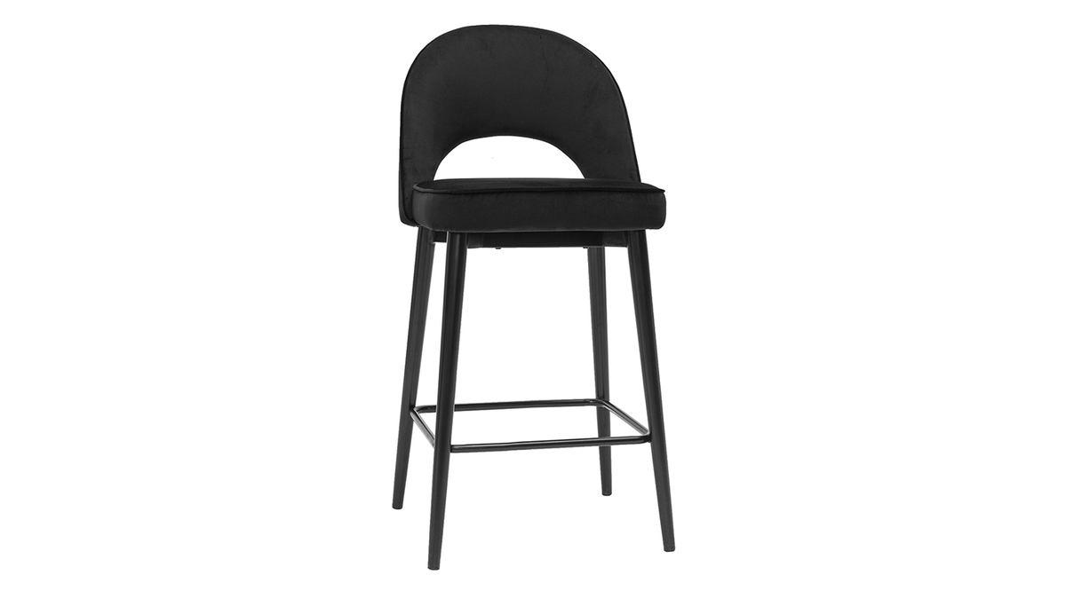 Taburete de cocina de diseo de terciopelo negro y metal 69cm BELLEROSE