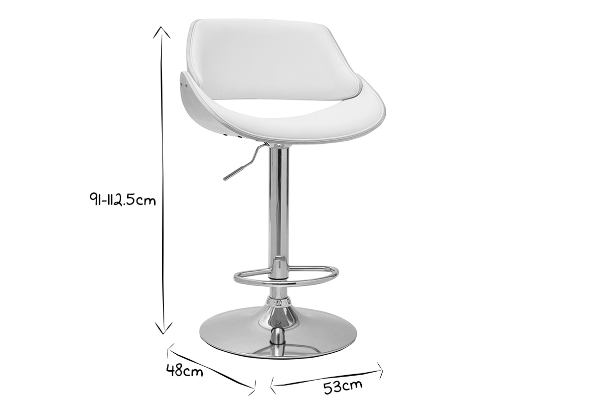 Taburete de cocina de diseo regulable blanco con tonos de madera clara CLASH