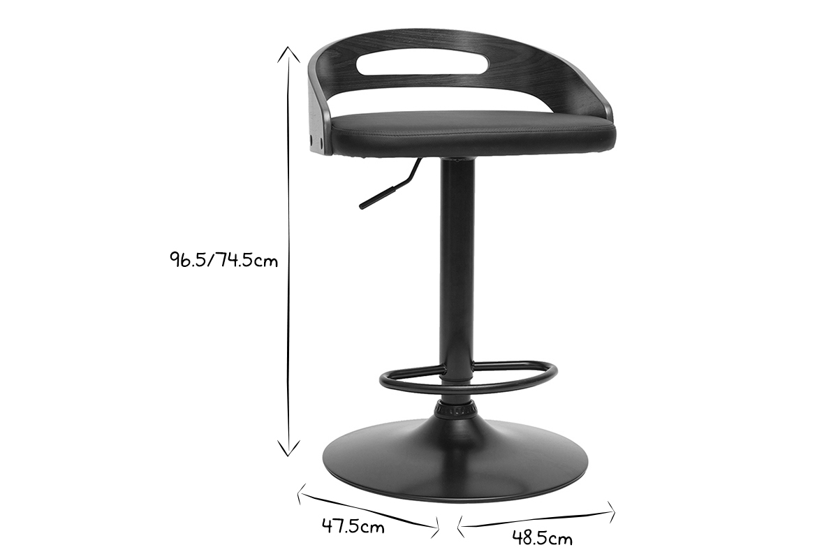 Taburete de cocina de diseo regulable de nogal y poliuretano negro MANO