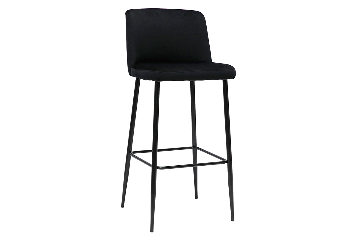 Taburete de cocina de terciopelo negro con patas de metal negro 78cm MONTI