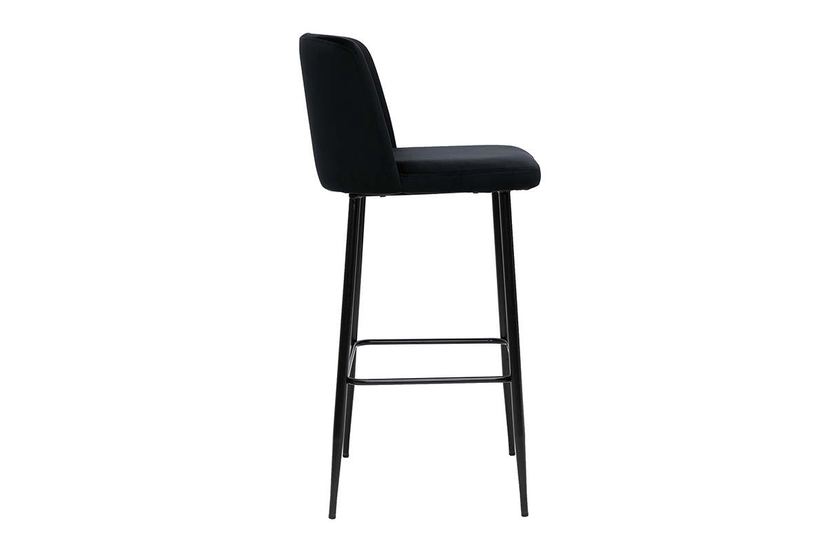 Taburete de cocina de terciopelo negro con patas de metal negro 78cm MONTI