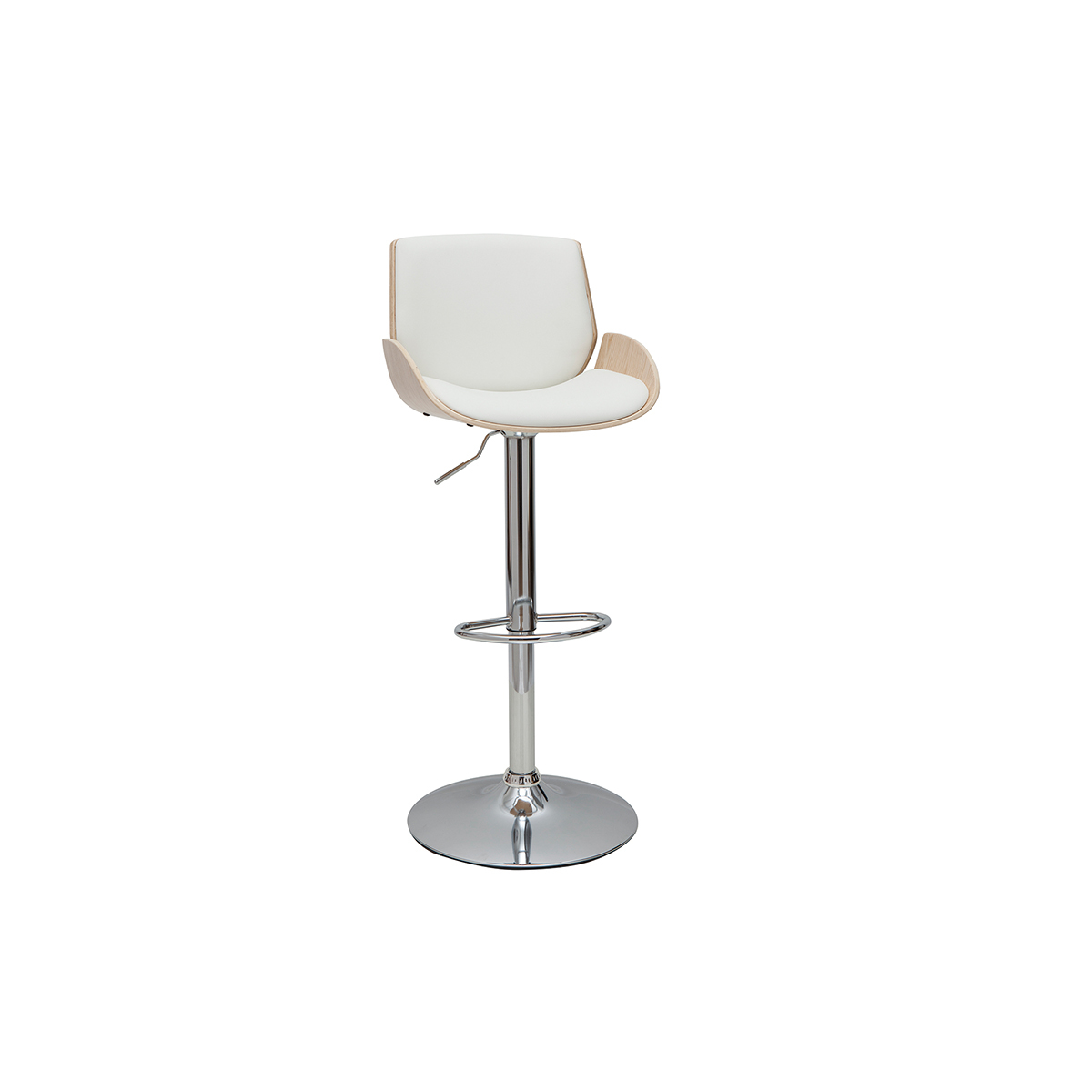 Taburete de cocina regulable blanco y madera clara VESPER