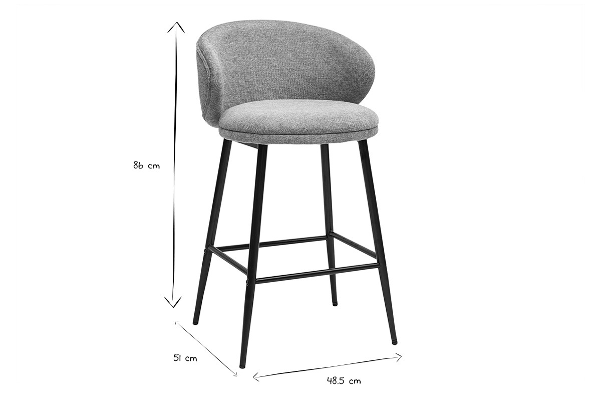 Taburetes de bar de diseo en tela efecto terciopelo texturizado celadn y metal negro (juego de 2) ROSALIE