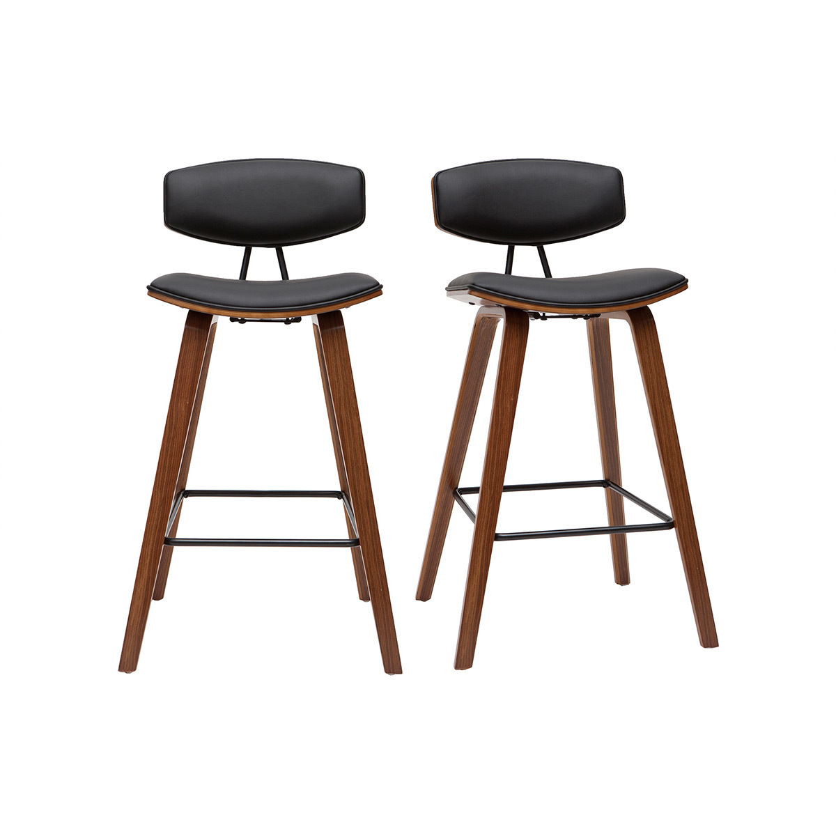 Taburetes de bar moderno negro y madera oscura A69 cm (lote de 2) VASCO