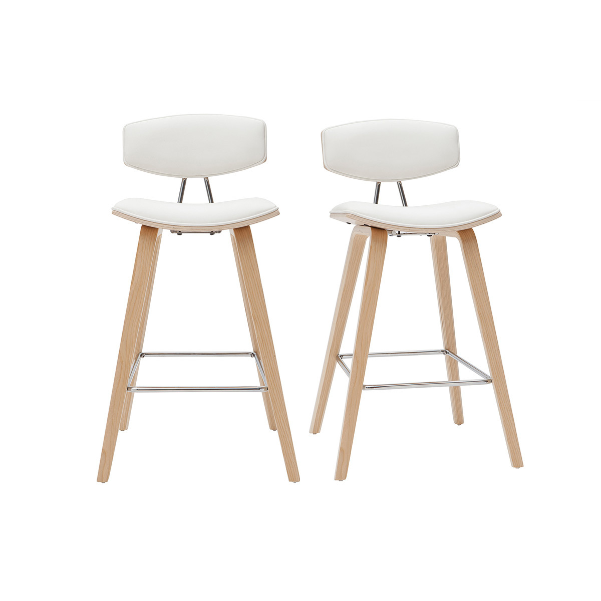 Taburetes de bar modernos blanco y madera clar A69 cm (lote de 2) VASCO