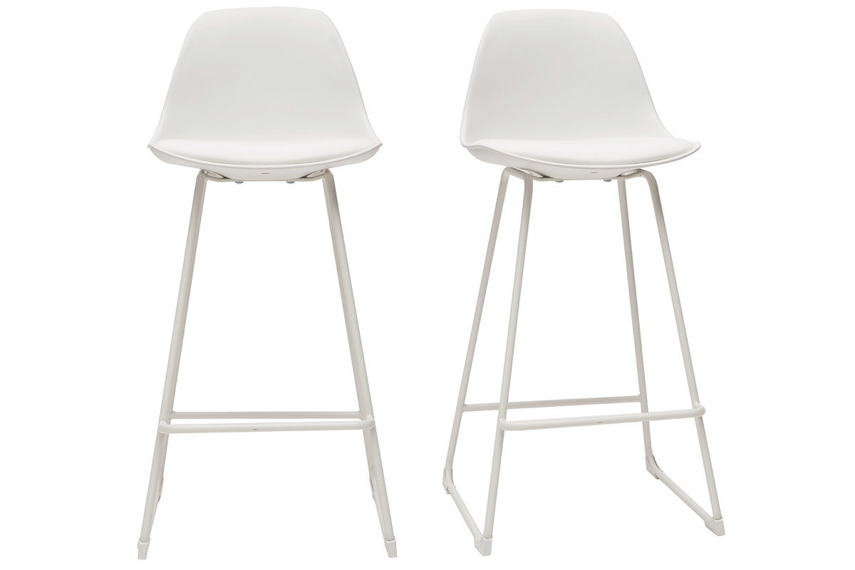 Taburetes de bar modernos blancos patas metal 65 cm (lote de 2) FRANZ