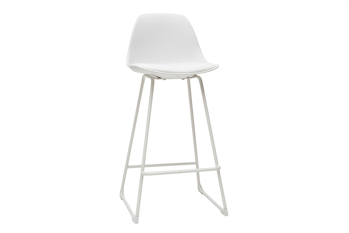 Taburetes de bar modernos blancos patas metal 65 cm (lote de 2) FRANZ