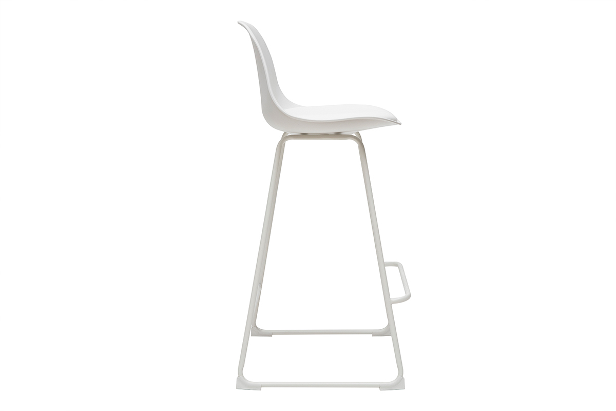 Taburetes de bar modernos blancos patas metal 65 cm (lote de 2) FRANZ