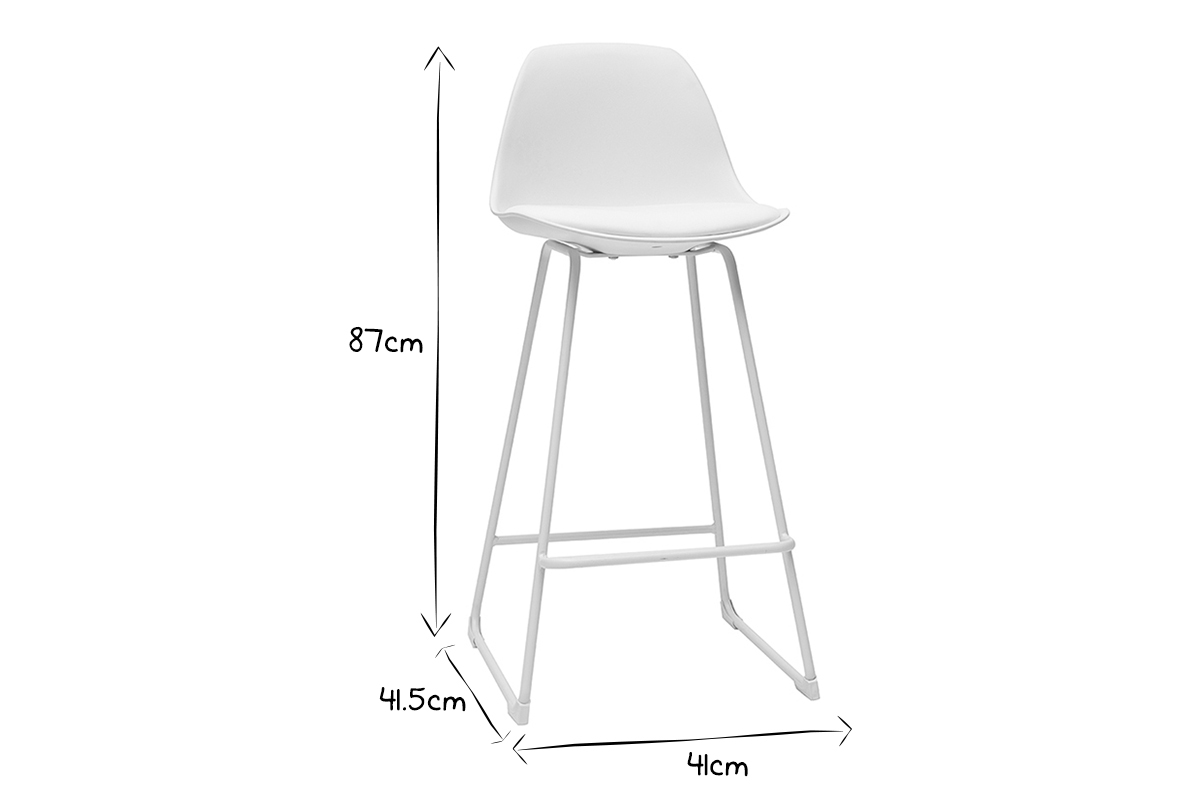 Taburetes de bar modernos blancos patas metal 65 cm (lote de 2) FRANZ