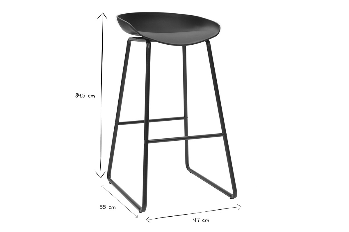 Taburetes de bar modernos negros con patas en metal (lote de 2) PEBBLE