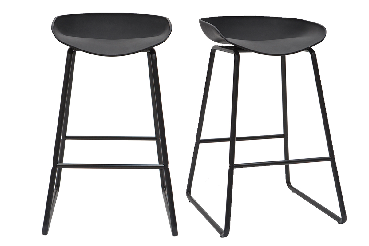 Taburetes de bar modernos negros con patas en metal 65 cm (lote de 2) PEBBLE