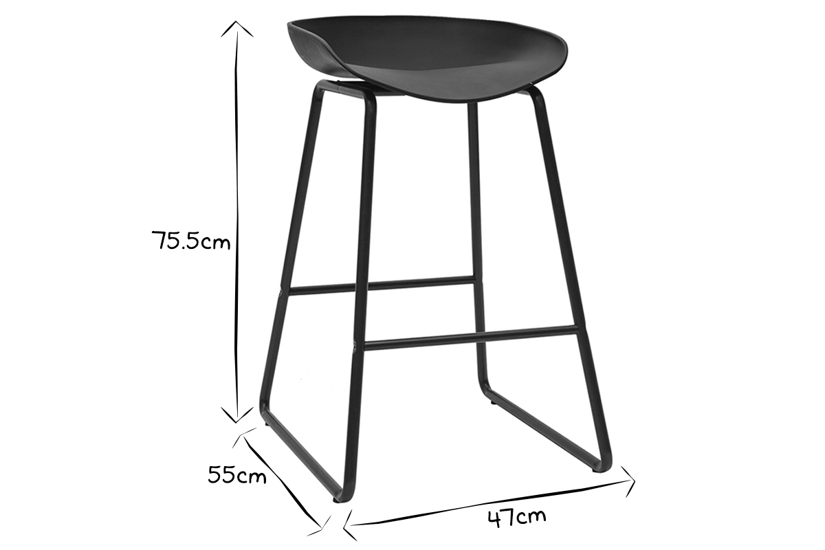 Taburetes de bar modernos negros con patas en metal 65 cm (lote de 2) PEBBLE