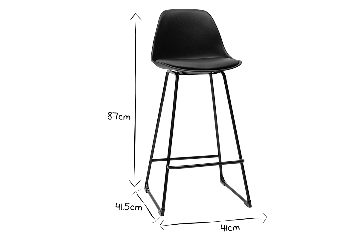 Taburetes de bar modernos negros patas metal 65 cm (lote de 2) FRANZ