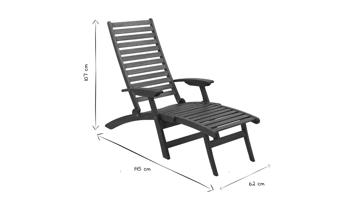 Tumbona reclinable con 3 posiciones de madera maciza RIO