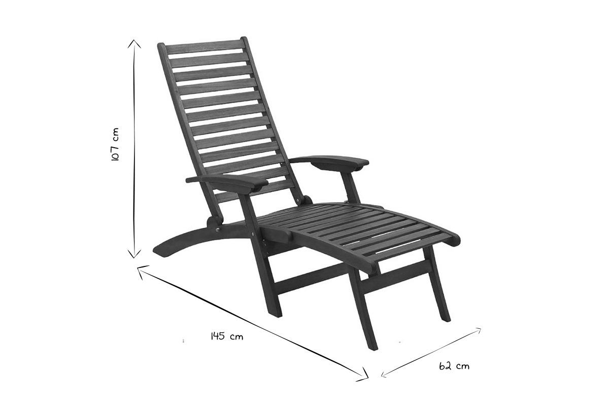 Tumbona reclinable con 3 posiciones de madera maciza RIO